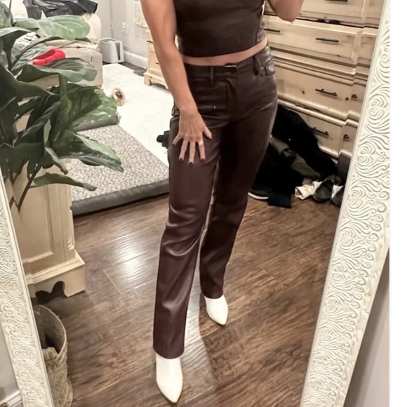Good American Red Faux Leather Pants 2 EUC - Picture 4 of 14